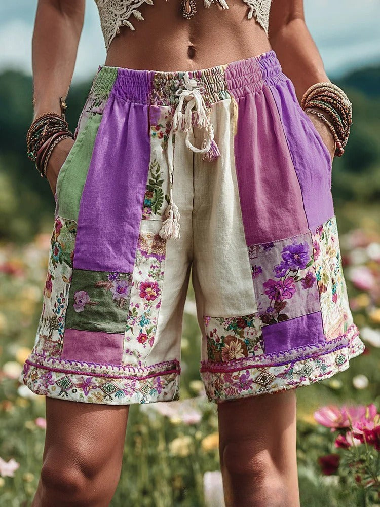 Women’s Retro Floral Print Casual Shorts