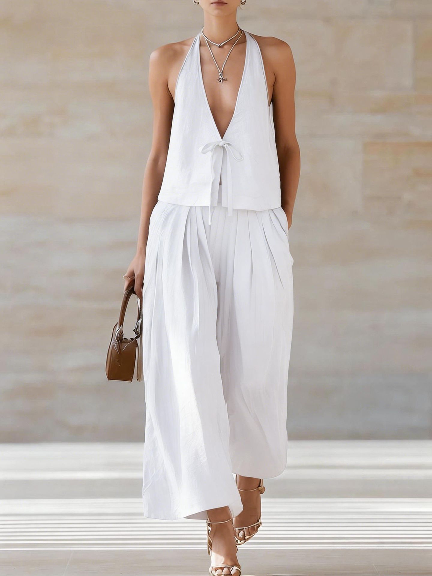 Damen-Set aus ärmelloser Weste und weit geschnittener Hose – 2-teiliges Outfit mit Schnürung