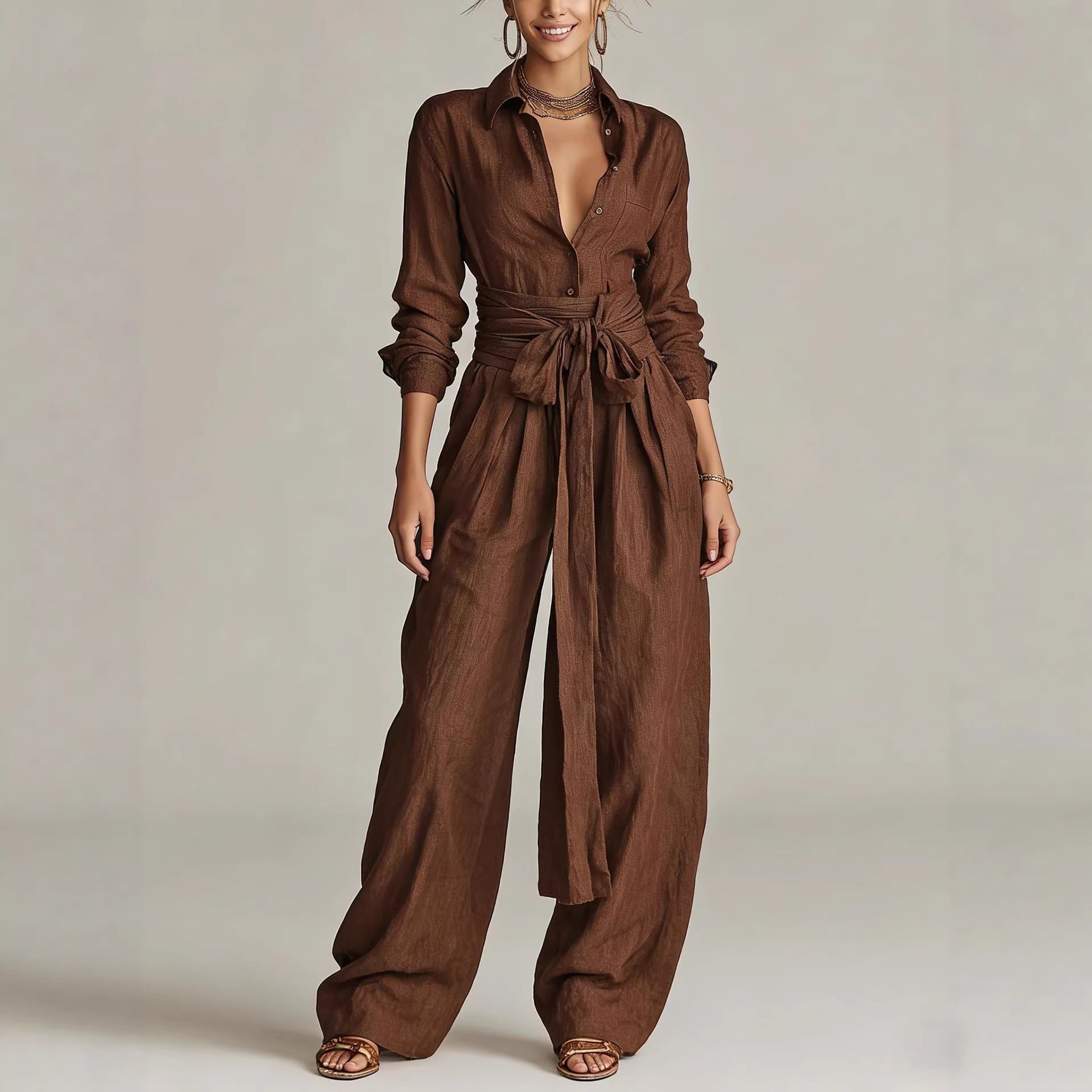 Einfarbiges Freizeit-Hosen-Set für Damen