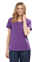 Women's Short Sleeve Cotton Knit T-shirt in Pintuck Style