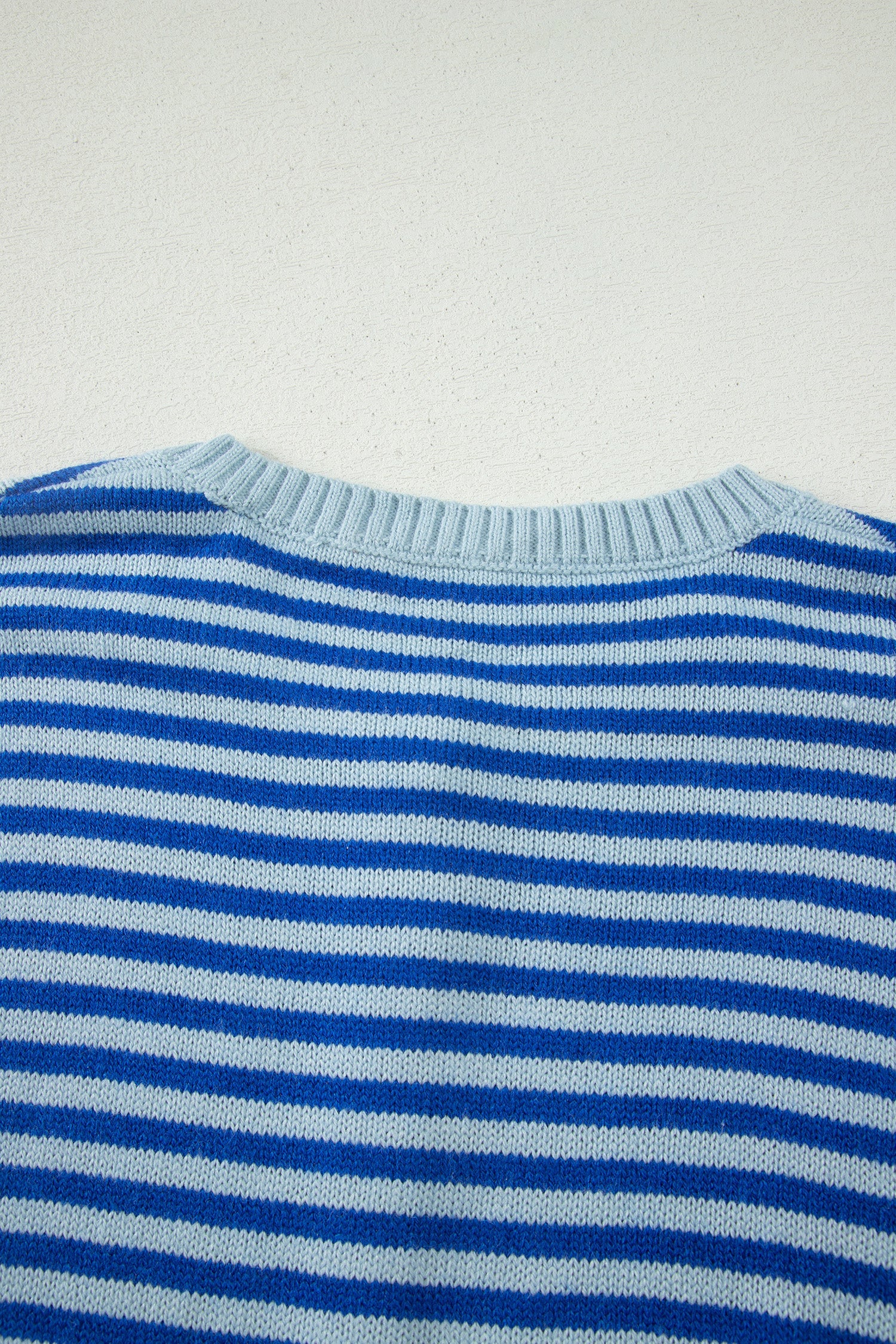 Blue Stripe Loose Half Sleeve Knit Button Down Sweater Cardigan