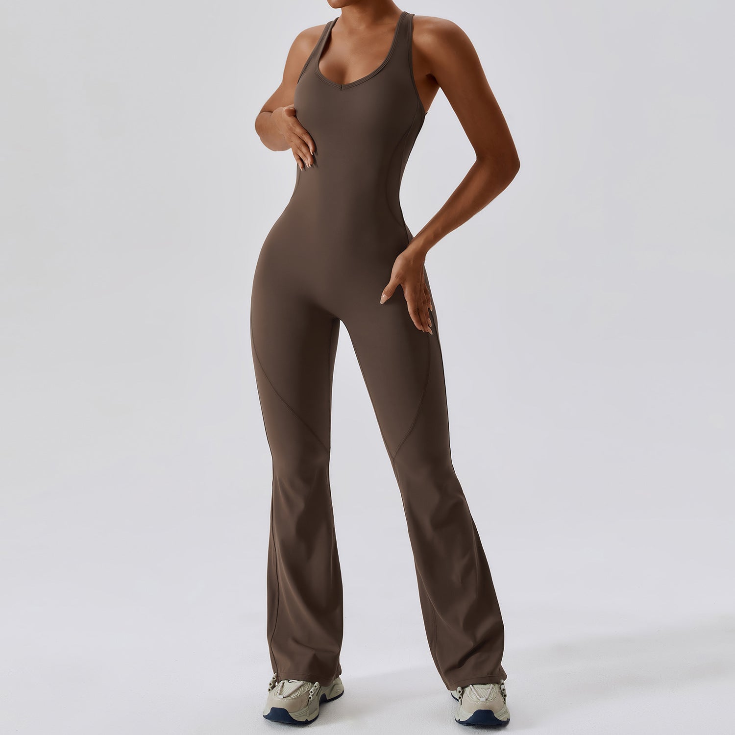Damen ärmelloser, figurbetonter Overall mit langen Hosenbeinen – Lässiger Sport-Stil
