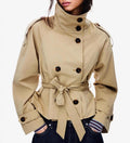 Womens Buttoned Waist-Cinching Lace-Up Trench Coat