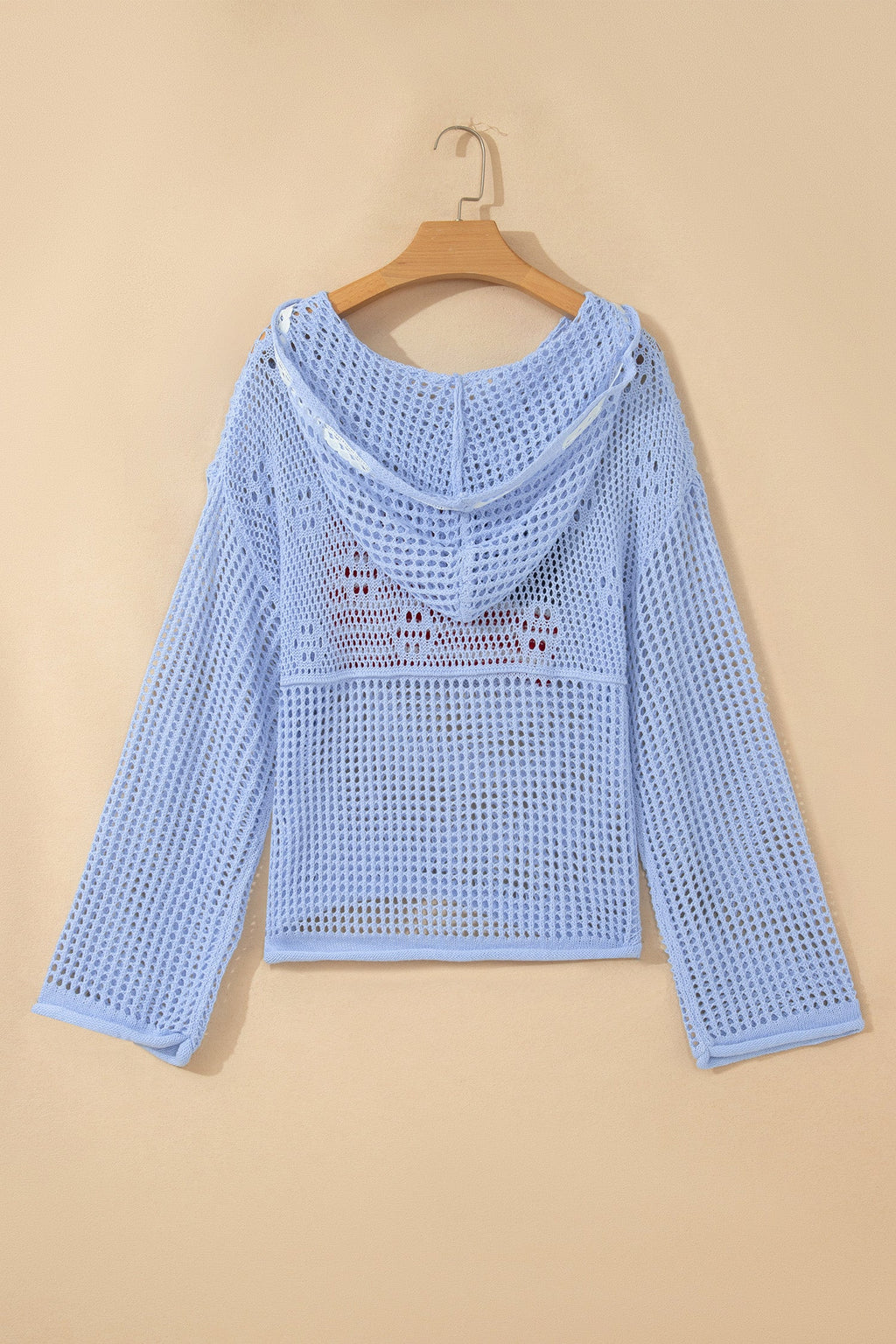 Beau Blue Hollow Out Crochet Knit American Flag Patched Sweater Hoodie