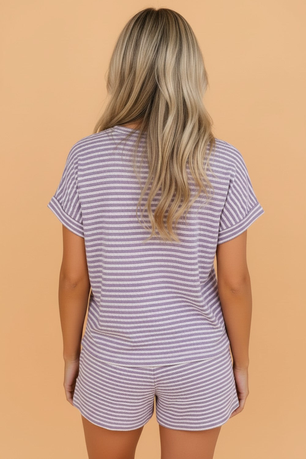 Stripe Textured Knit Top & Short Set