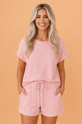 Stripe Textured Knit Top & Short Set