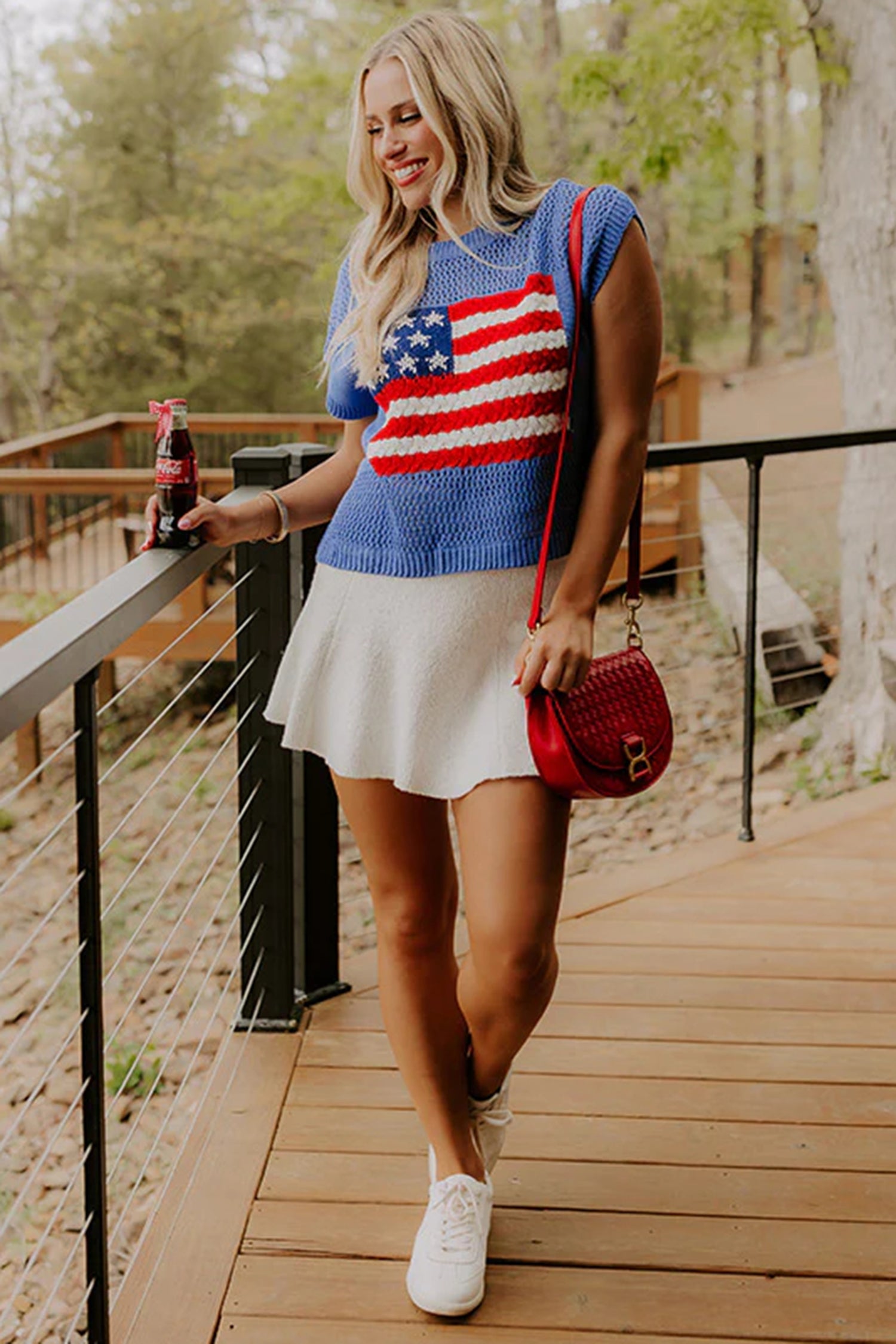 Fiery Red Flag Graphic Short Sleeve Sweater Top