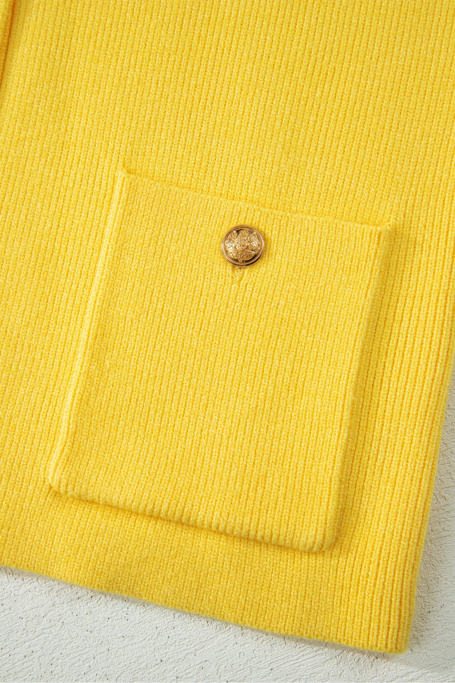 Yellow Cream Solid Color Sleeveless Knit Button Pocketed Sweater