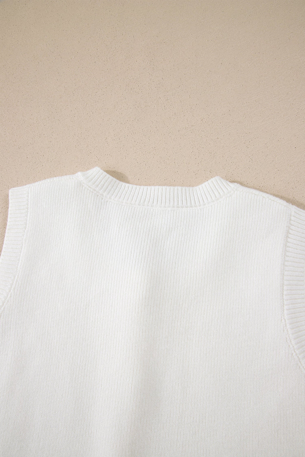 White Solid Color Sleeveless Knit Button Pocketed Sweater