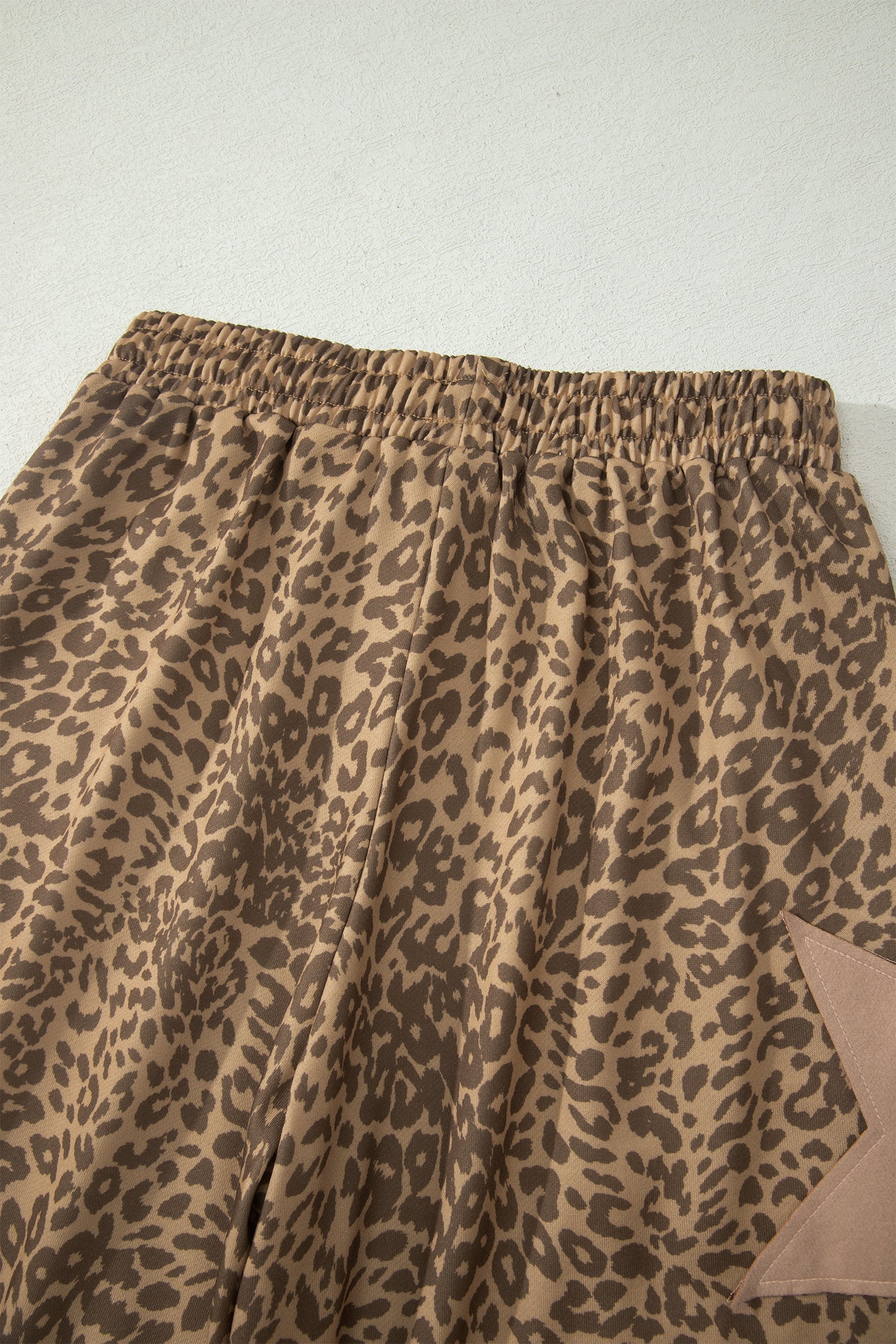 Khaki Leopard Print Star Patched Drawstring Elastic Waist Jogger Pants