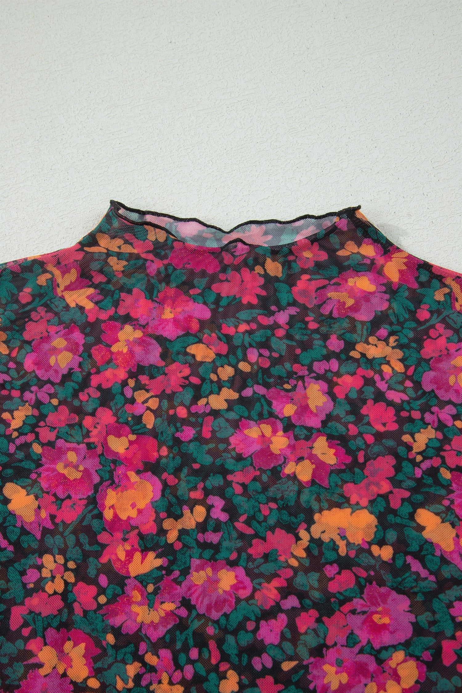 Women's Plus Size Floral Mesh Short Sleeve Top