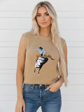 Western Cowboy Embroidered Round Neck Sleeveless Sweater