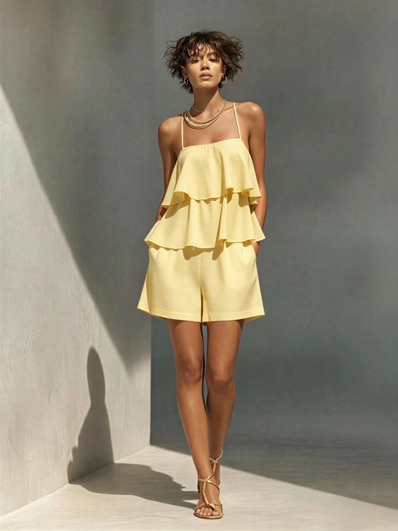 Damen Camisole und Shorts Set mit mehrlagigen Rüschen
