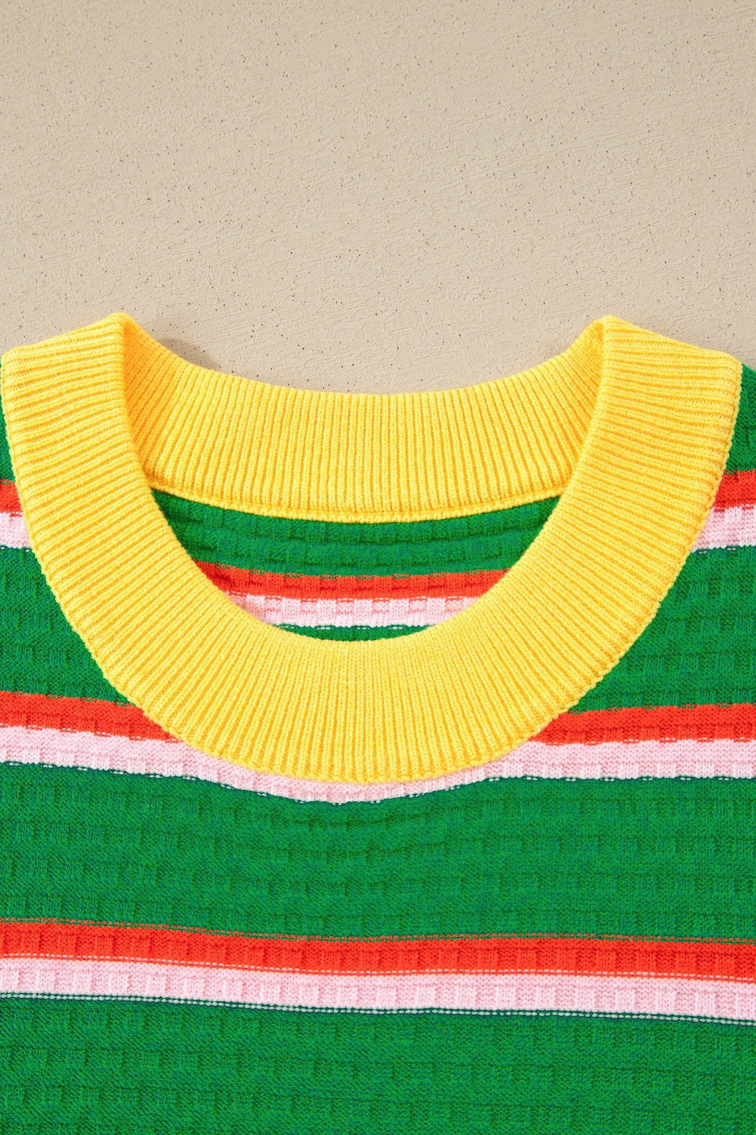 Green Stripe Colorblock Trim Half Sleeve Sweater Top