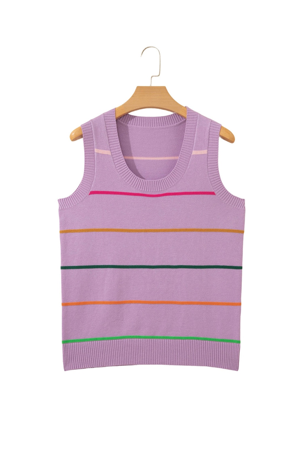 Purple Stripe Round Neck Knitted Sweater Tank