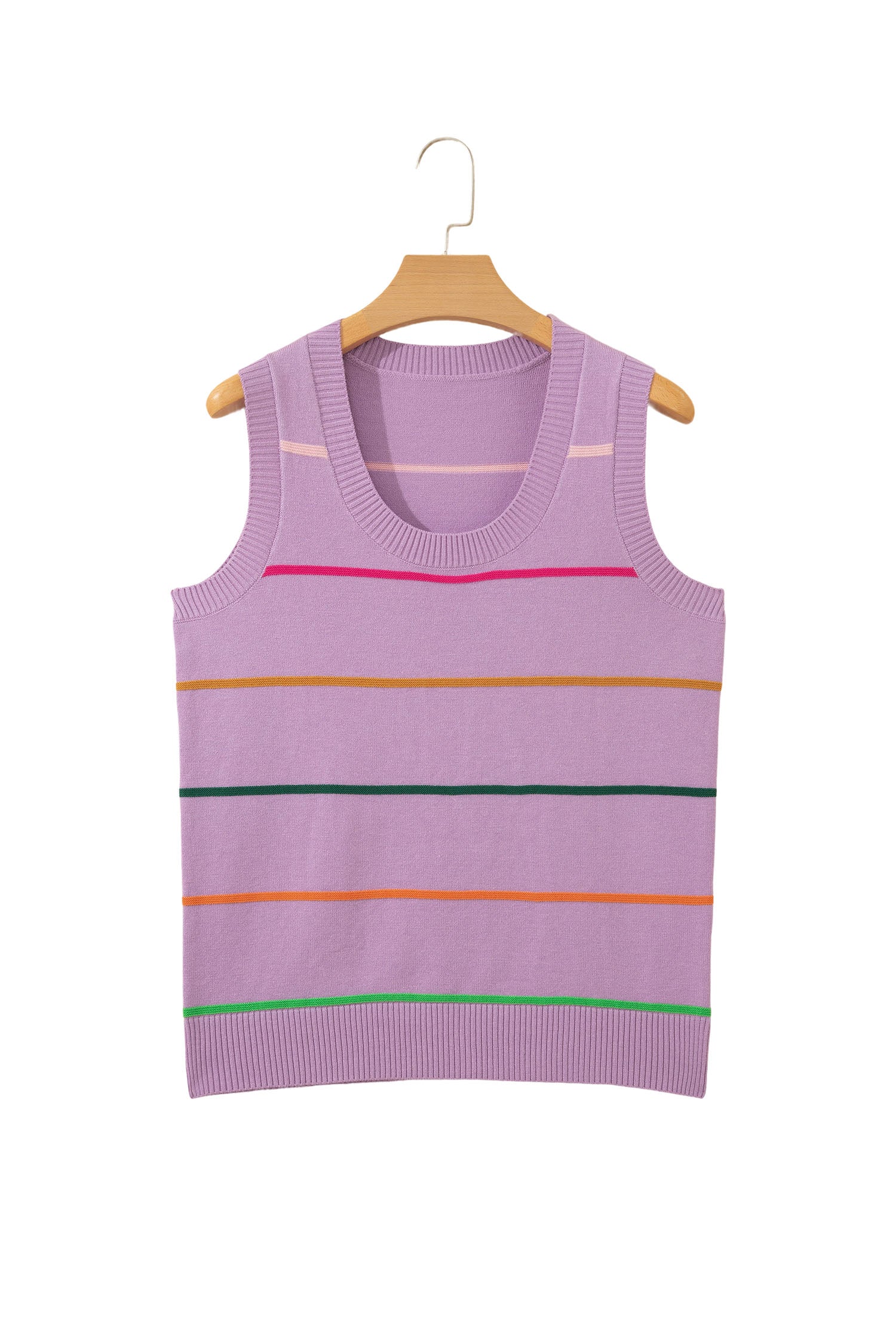 Purple Stripe Round Neck Knitted Sweater Tank