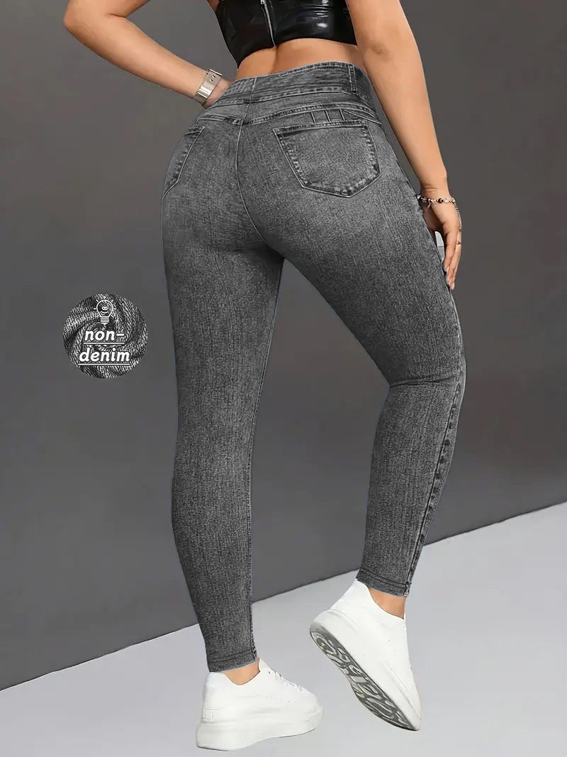 Po-liftende Yoga-Leggings im Retro-Denim-Look – hochelastische Fitnesshose