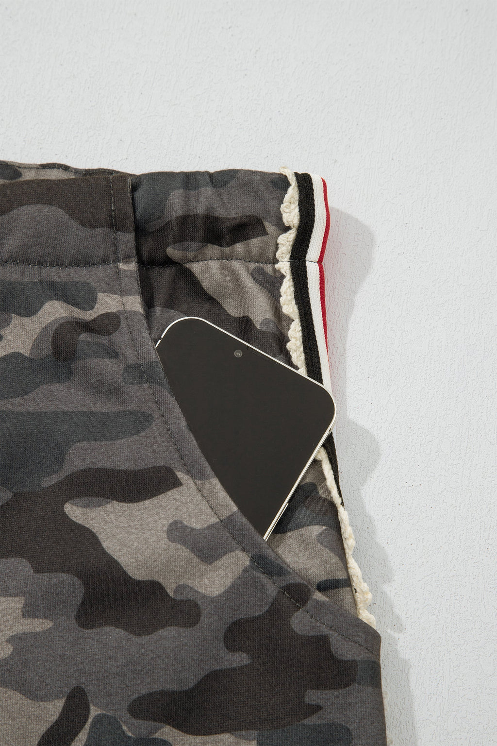 Green Camouflage Print Striped Side Panel Patchwork Drawstring Pants