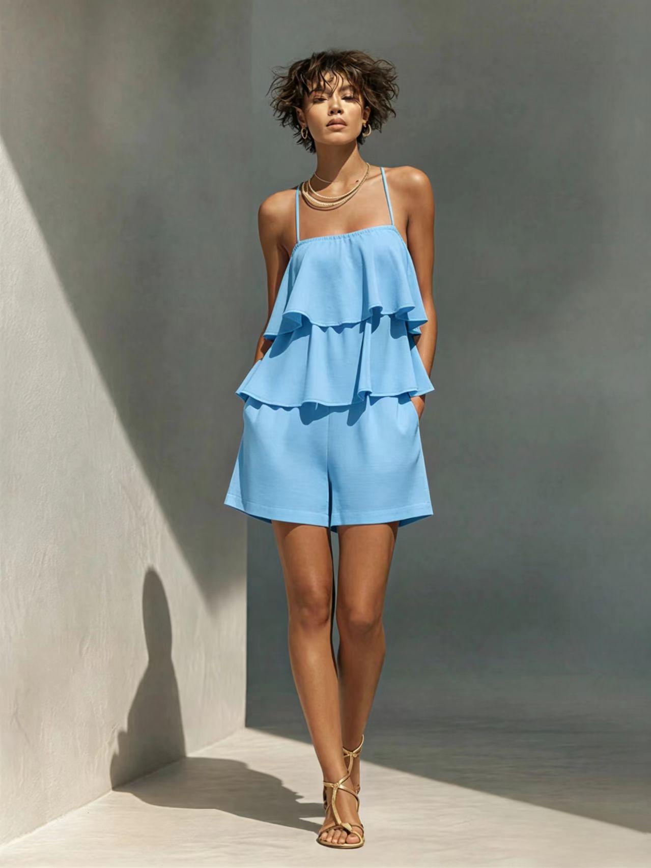 Damen Camisole und Shorts Set mit mehrlagigen Rüschen