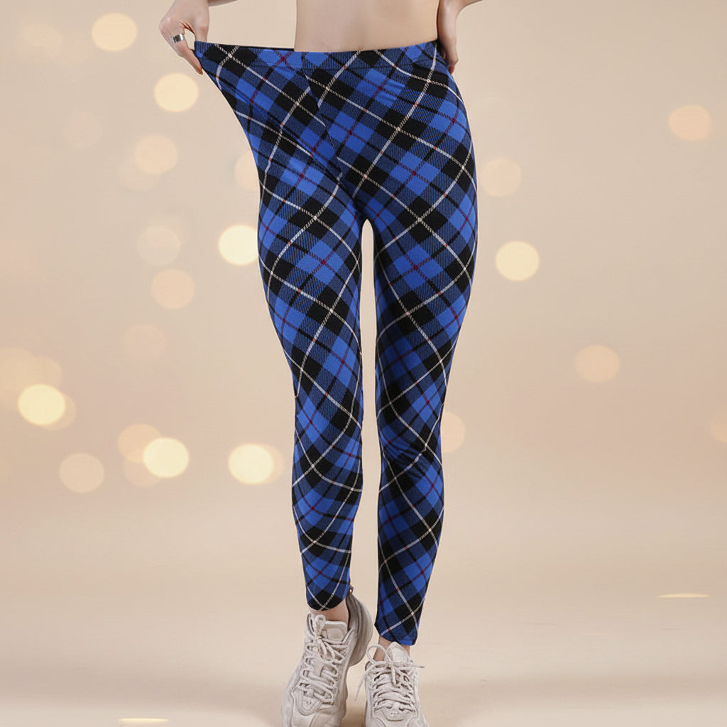 Karierte Yoga-Leggings für Damen – Push-up-Hose mit mittlerer Taille
