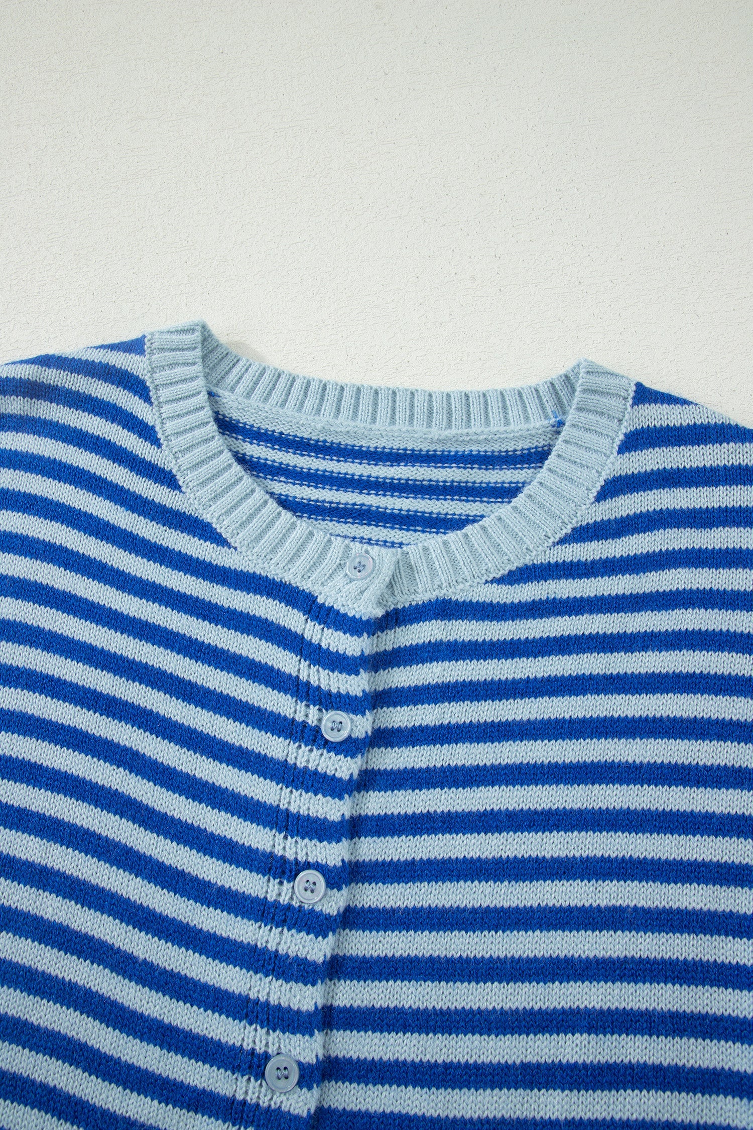 Blue Stripe Loose Half Sleeve Knit Button Down Sweater Cardigan