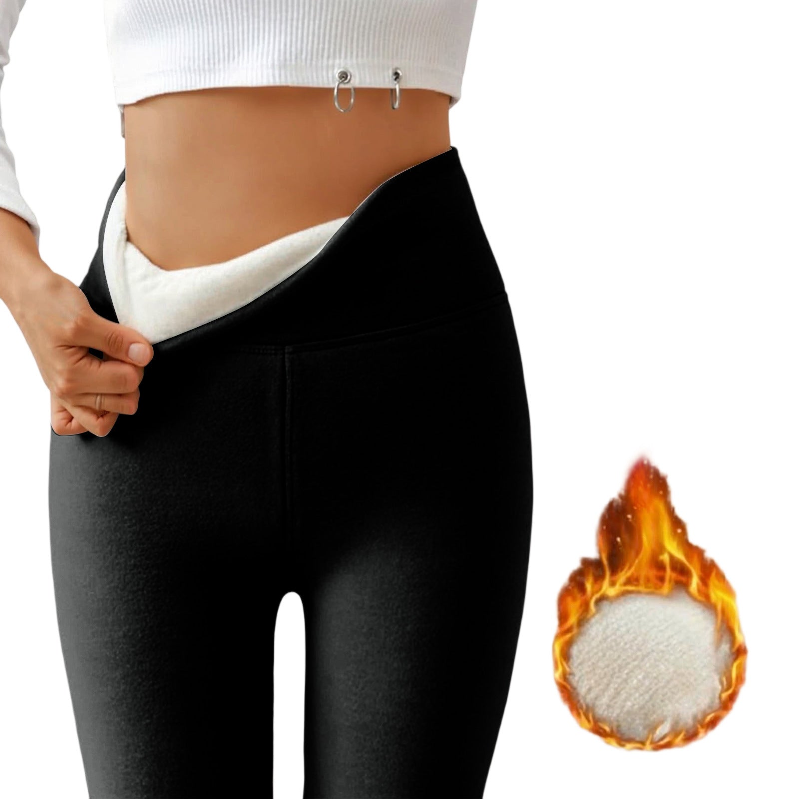 Damen High-Waist Shark Leggings mit Fleecefutter