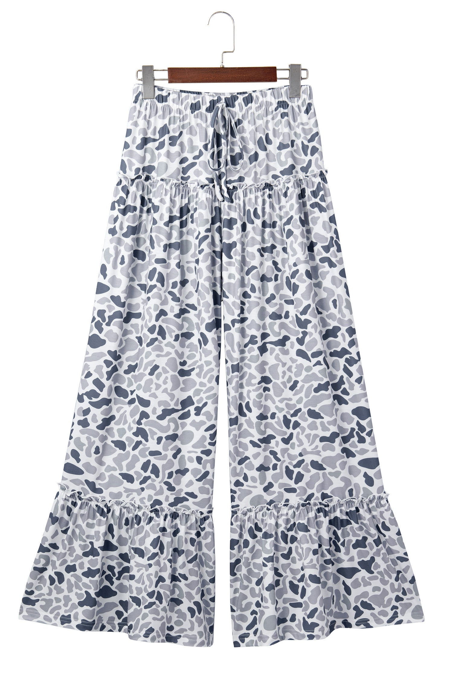 Beige Camo Print Wide Leg Casual Pants
