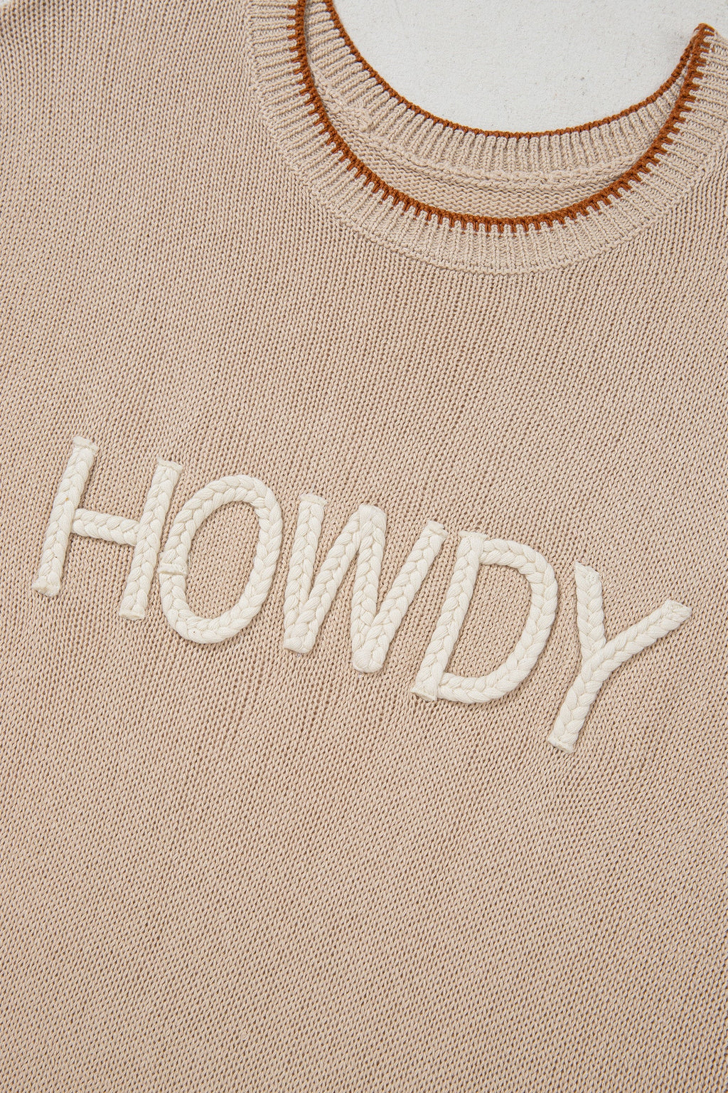 Parchment Contrast Trim Short Sleeve Knit HOWDY Western Sweater