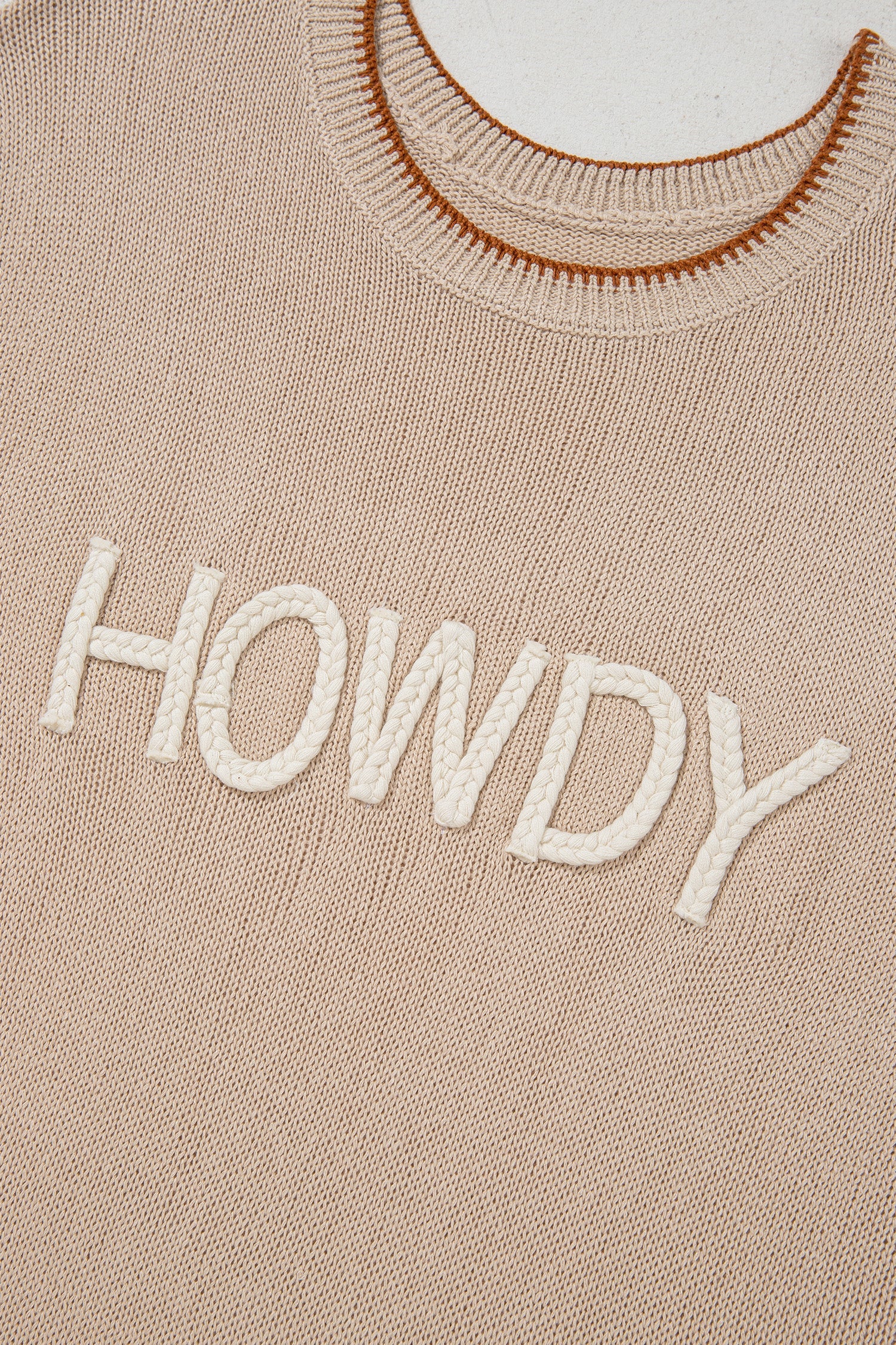Parchment Contrast Trim Short Sleeve Knit HOWDY Western Sweater
