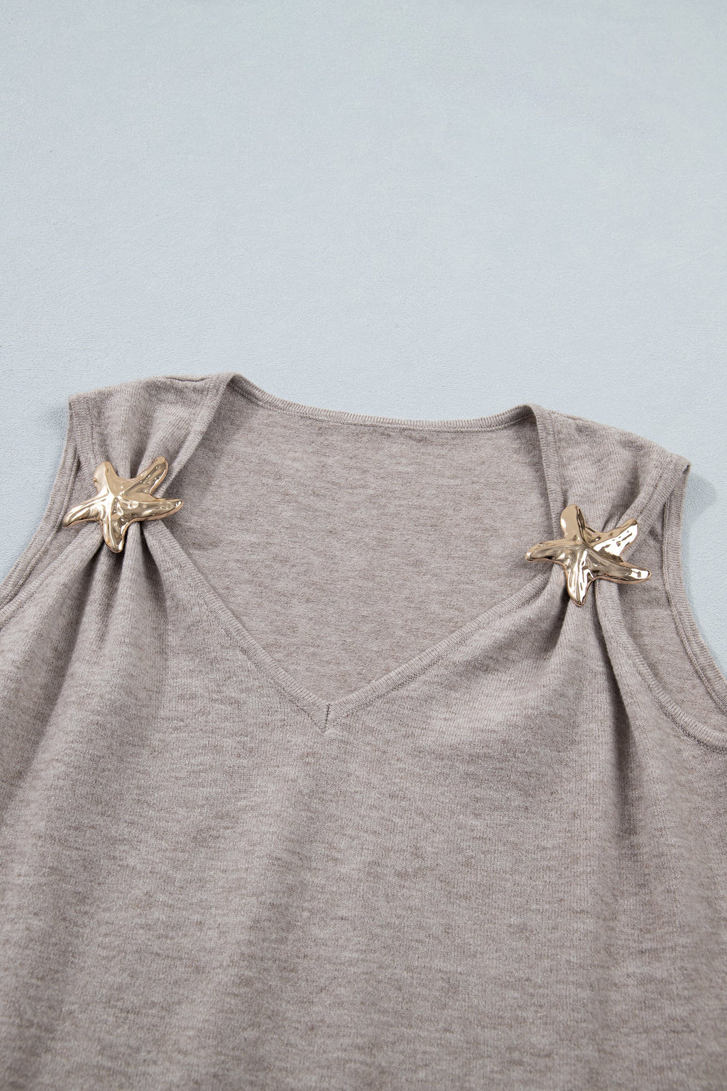 Gray Morn Metal Star Detail V Neck Sweater Knit Tank Top