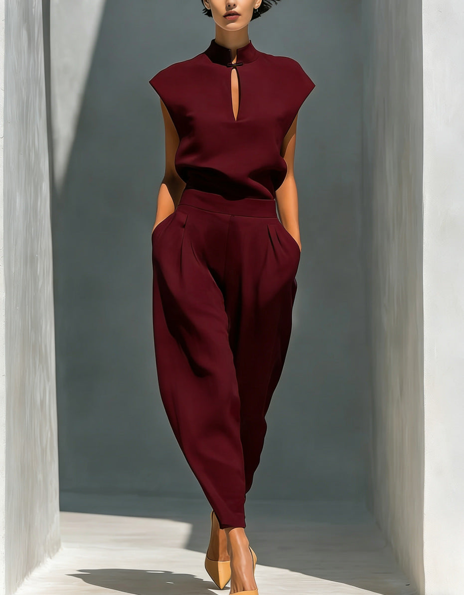 Damen-Set aus Satin, Oberteil und Hose, im chinesischen Stil