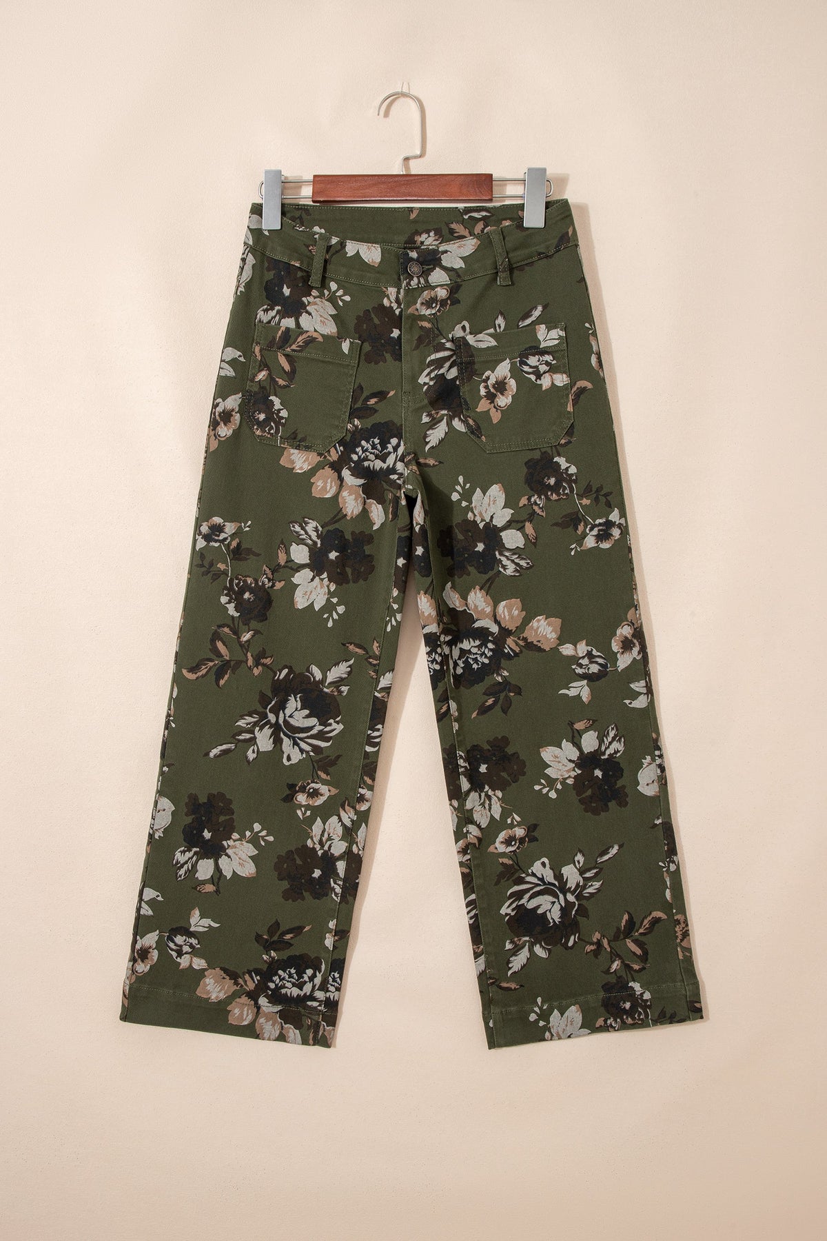 Floral Denim Patch Pocket Straight Leg Jeans