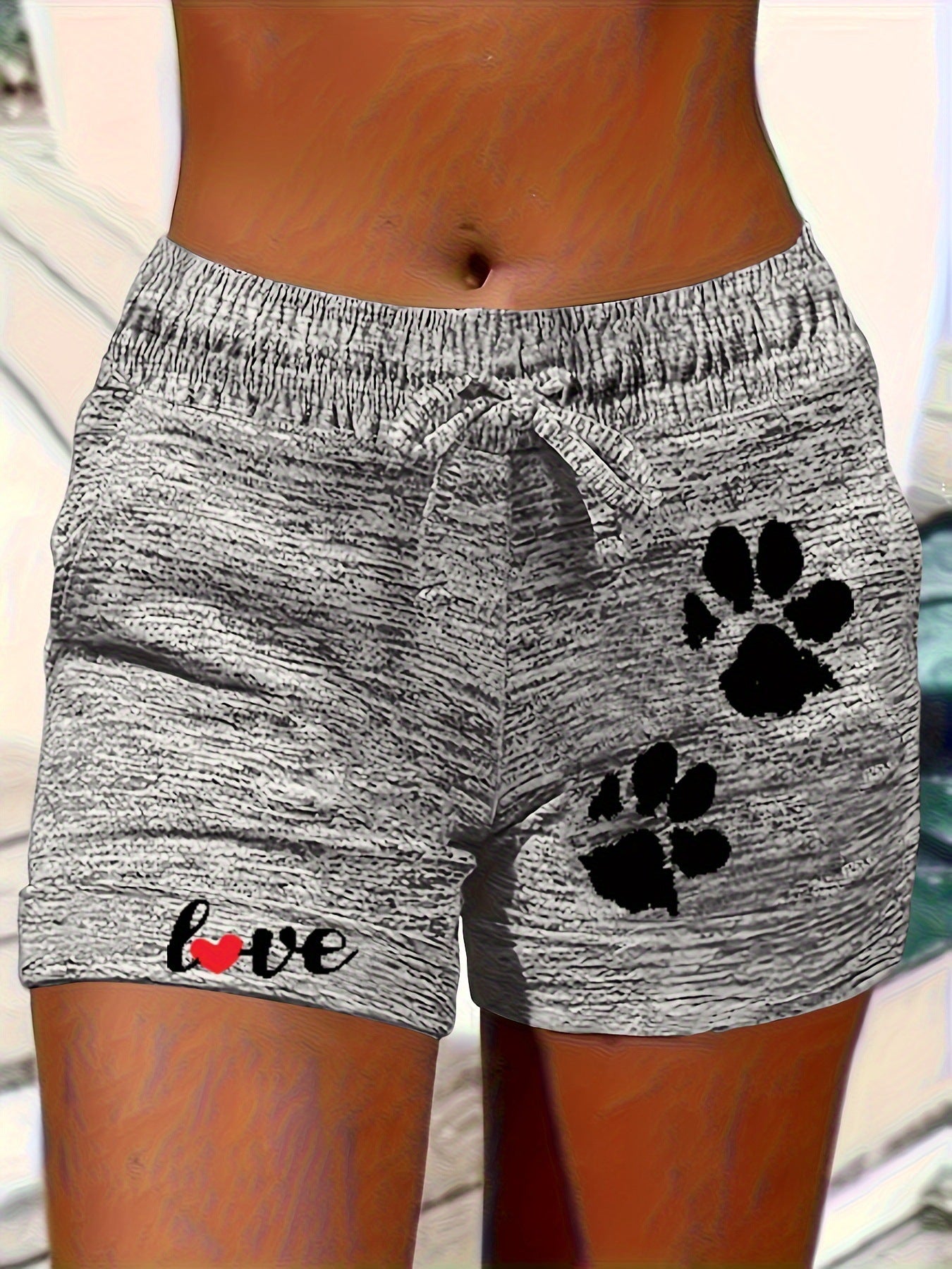 Bedruckte Damen-Shorts mit elastischem Bund, verkürzt, mit Taschen