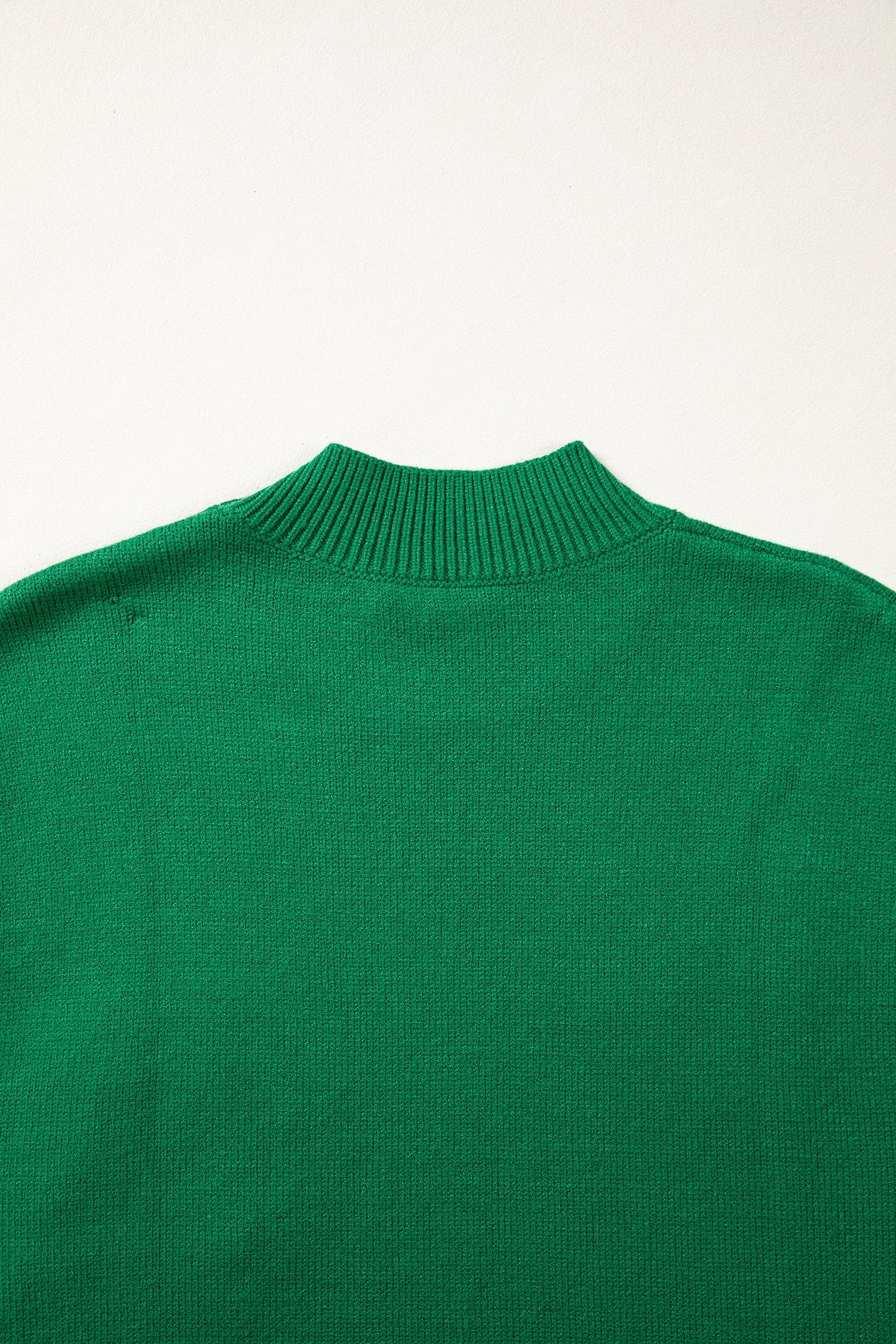 Bright Green Corded Horseshoes Ribbed Trim Mock Neck Short Sleeve Sweater