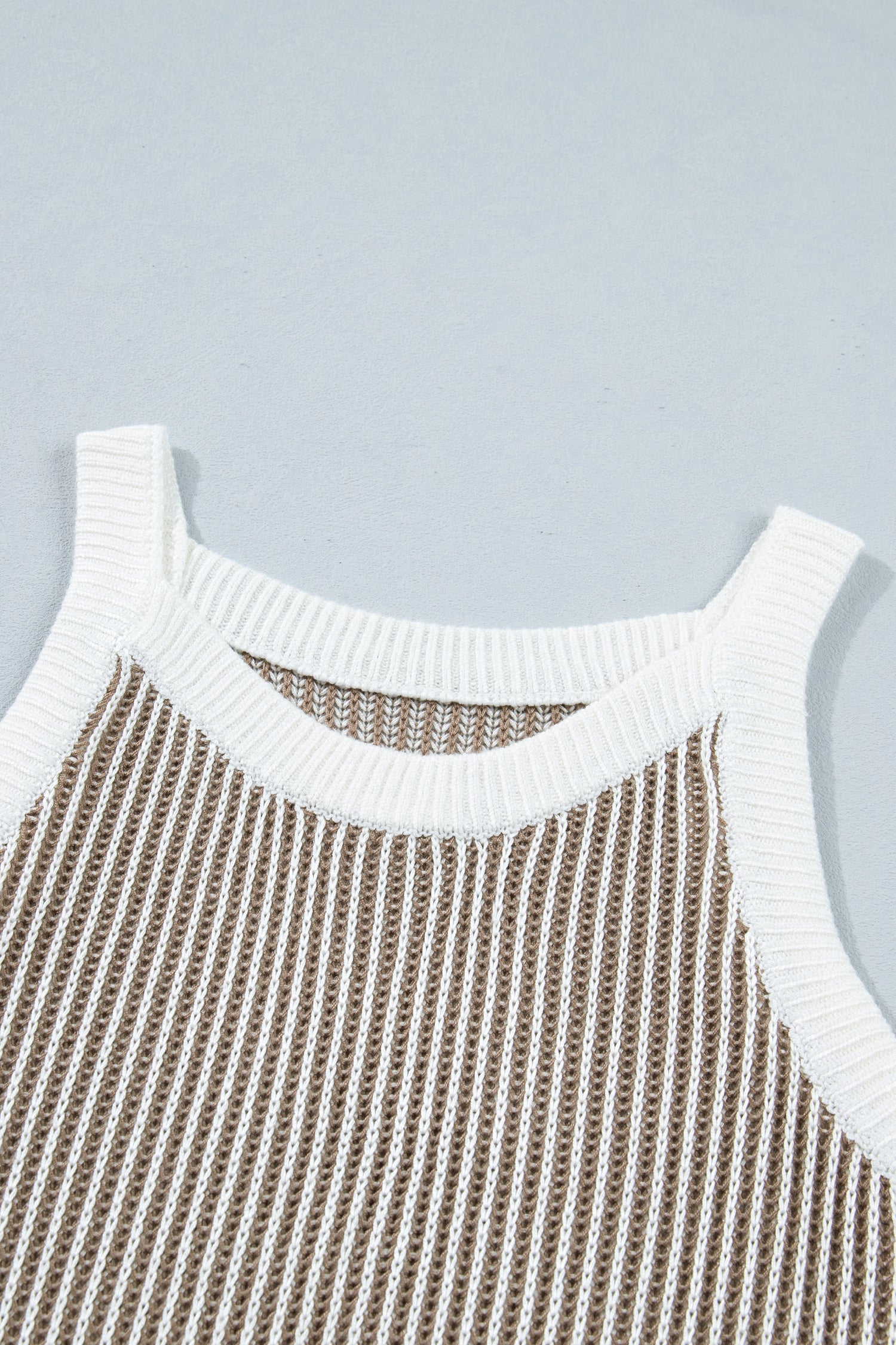 Pale Khaki Contrast Trim Ribbed Knit Sweater Tank Top