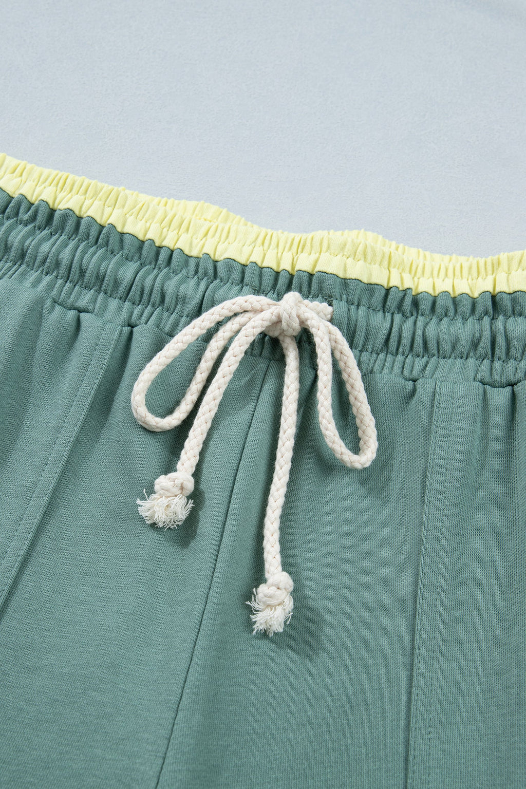 Sea Green Color Block Flower Patchwork Drawstring Contrasted Elastic Waist Wide Leg Pants