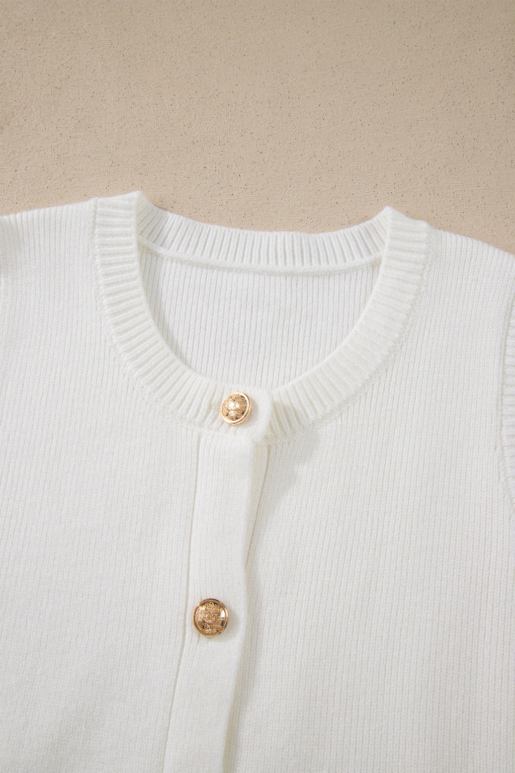 White Solid Color Sleeveless Knit Button Pocketed Sweater