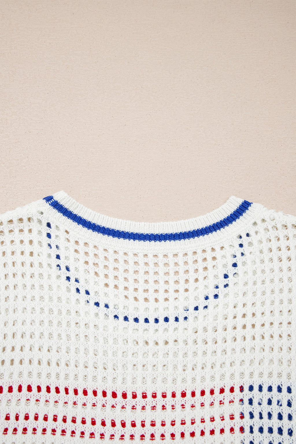 White USA Flag Eyelet Knitted Cap Sleeve Sweater Top