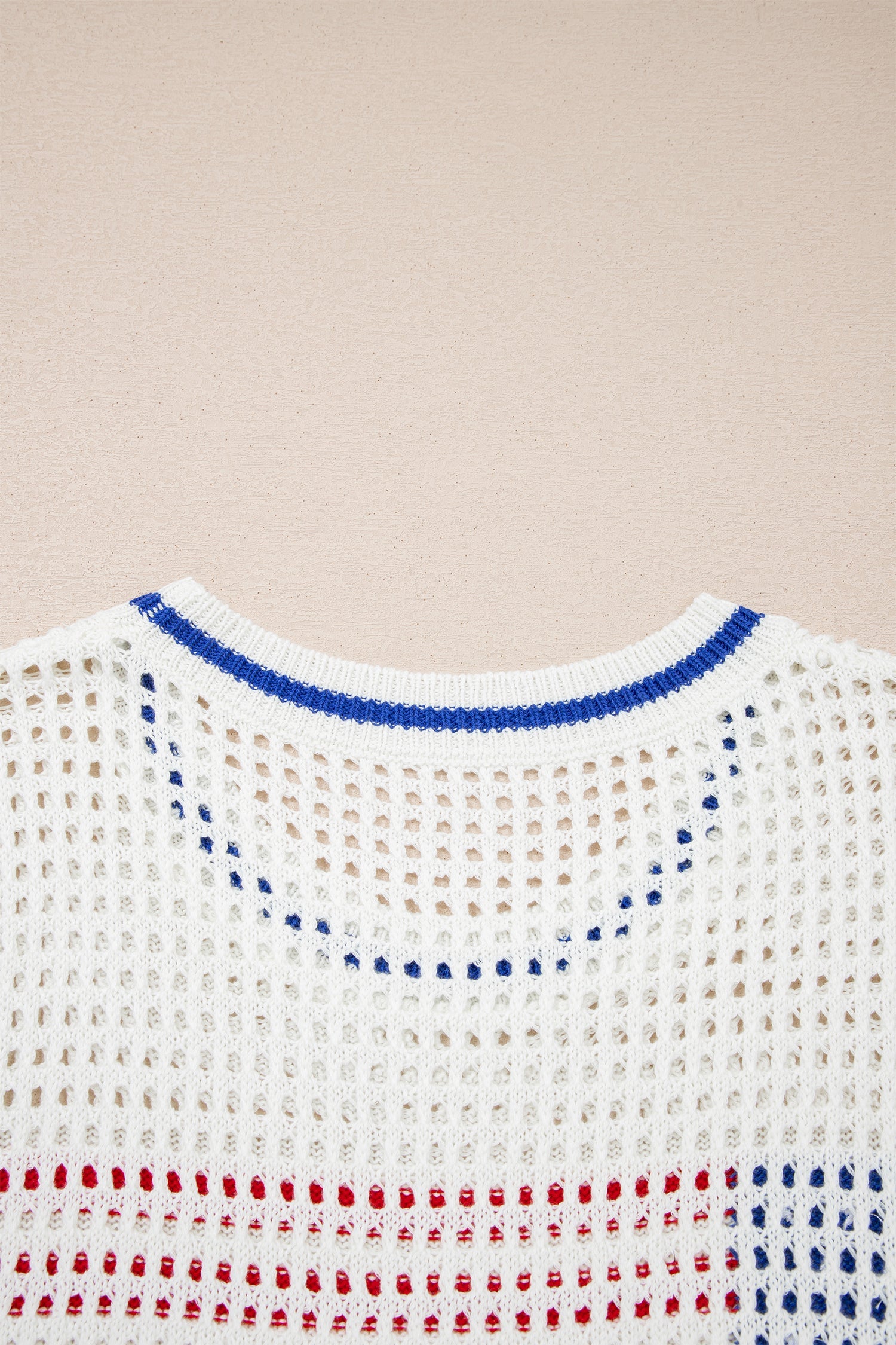 White USA Flag Eyelet Knitted Cap Sleeve Sweater Top