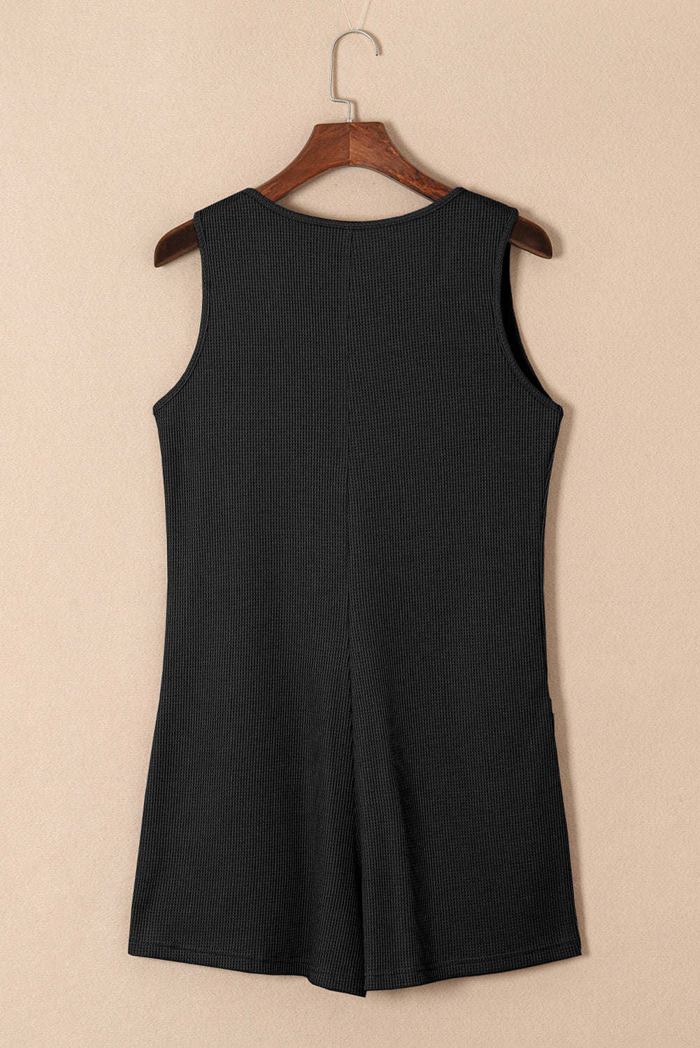 Solid Waffle Buttoned Scoop Neck Sleeveless Romper