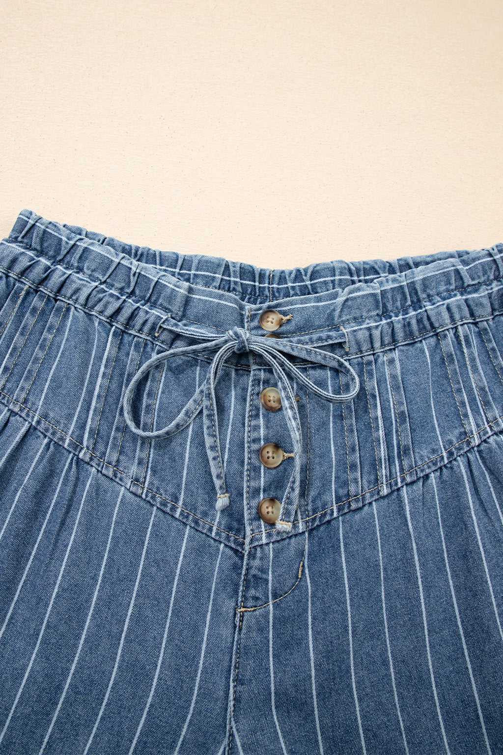 Plus Size Stripe Denim Buttoned Wide Leg Pants