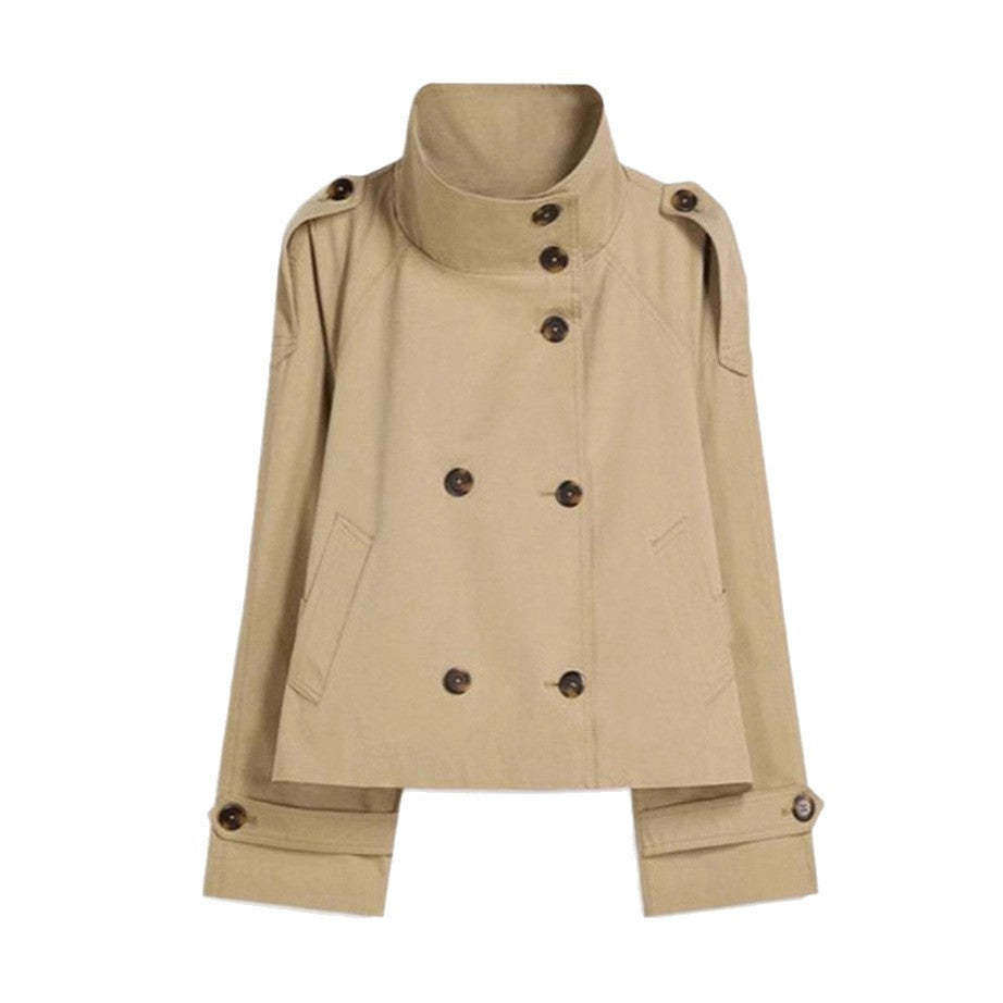 Womens Buttoned Waist-Cinching Lace-Up Trench Coat
