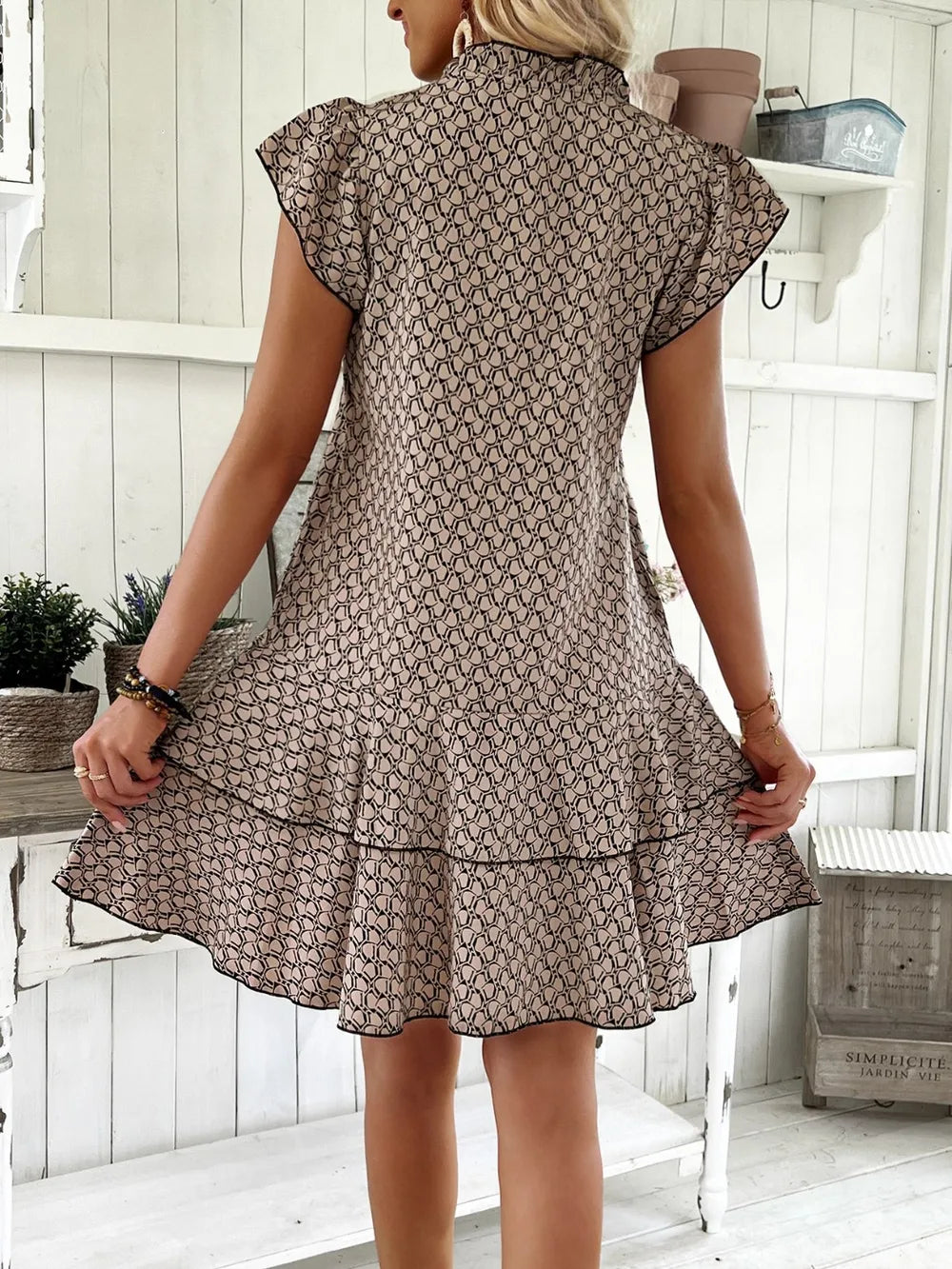 Full Size Ruffled Layered Printed Mini Dress Plus Size