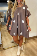 Polka Dot Bow Tie Back Puff Sleeve Mini Dress