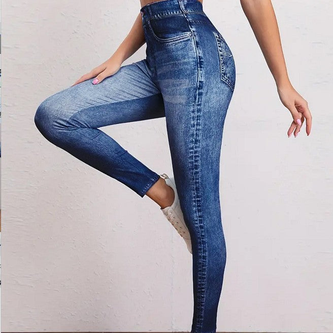 Po-liftende Yoga-Leggings im Retro-Denim-Look – hochelastische Fitnesshose