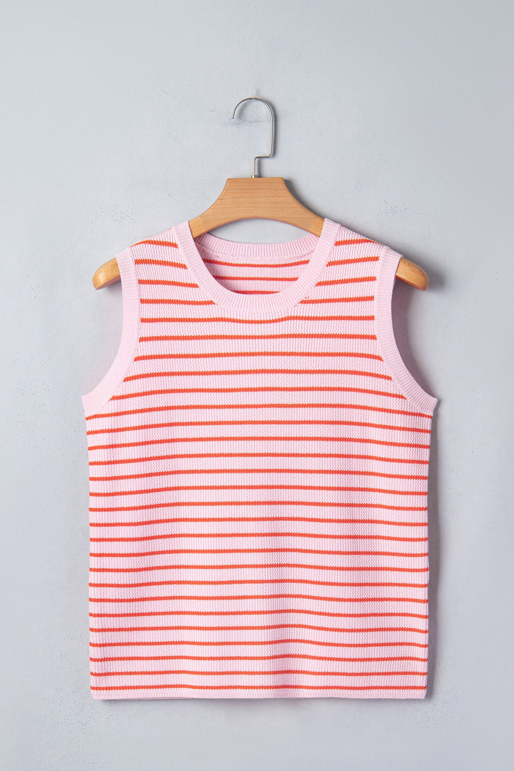 Pink Stripe Textured Knit Sleeveless Casual Sweater Top
