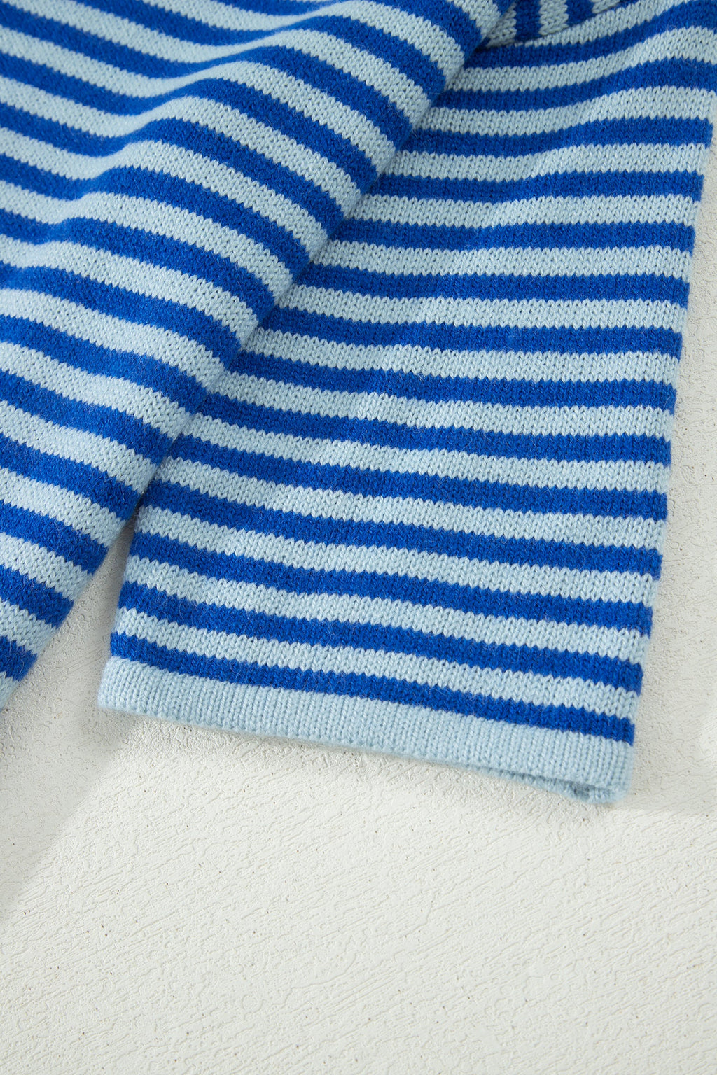 Blue Stripe Loose Half Sleeve Knit Button Down Sweater Cardigan