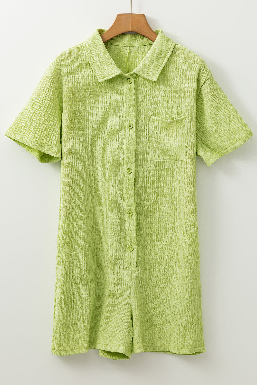 Textured Short Sleeve Patch Pocket Buttoned Romper