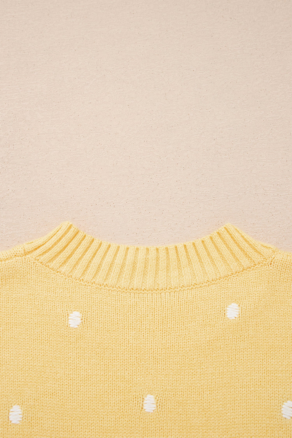 Yellow Cream Elegant Polka Dot Bubble Short Sleeve Sweater