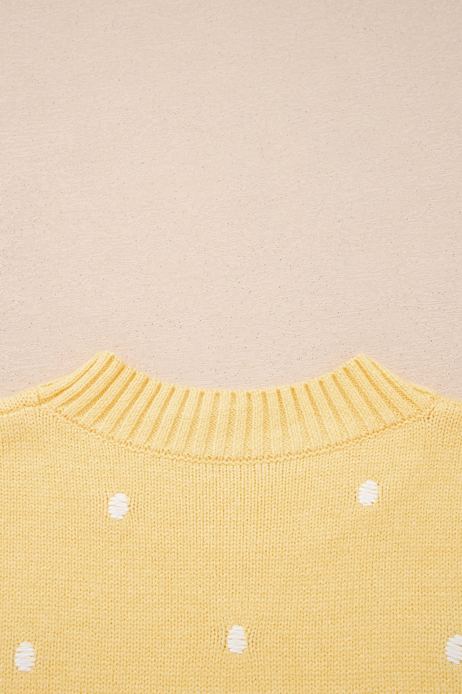 Yellow Cream Elegant Polka Dot Bubble Short Sleeve Sweater